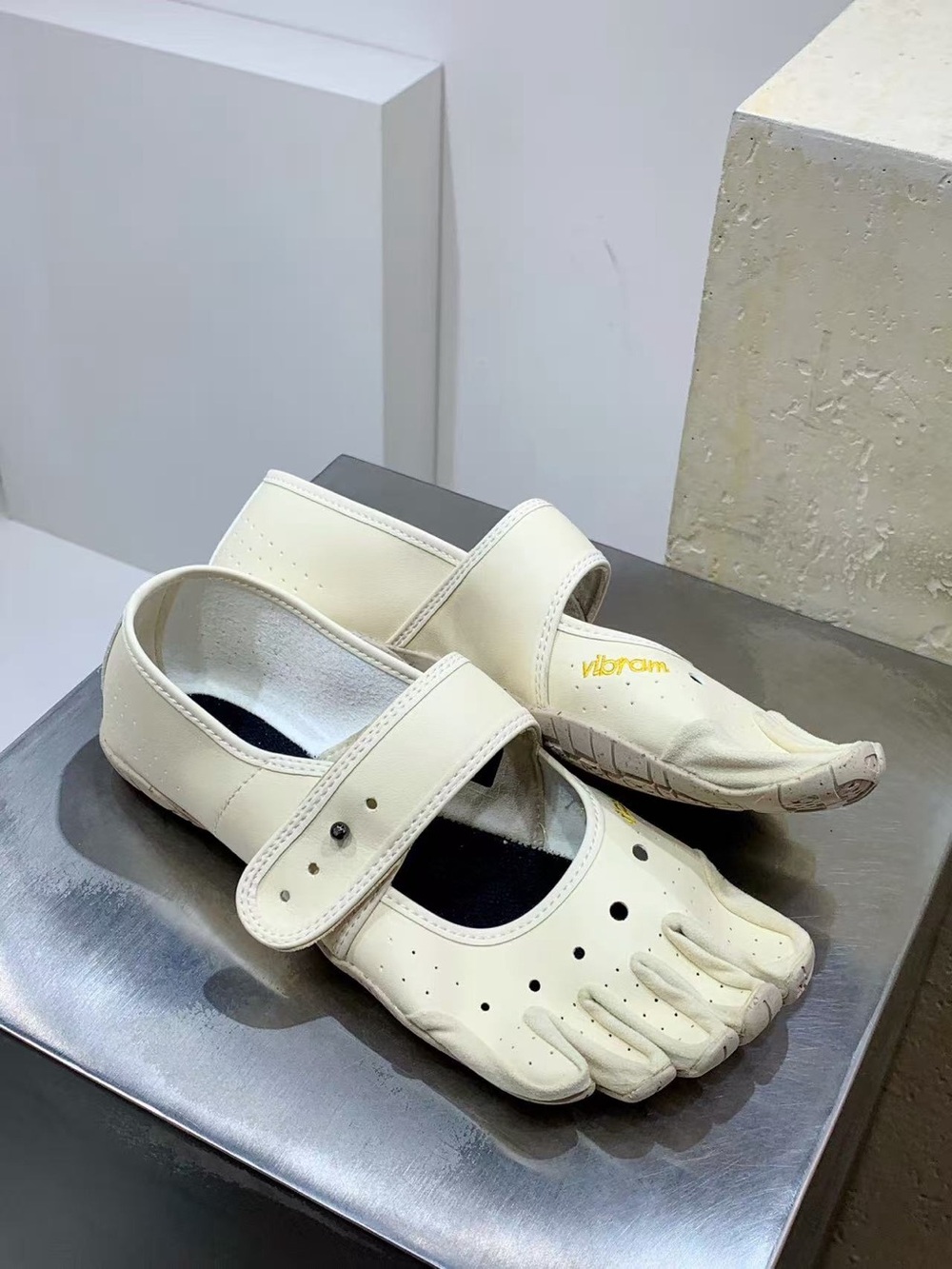 Vibram Cream Five-Toe Mary Jane Flats